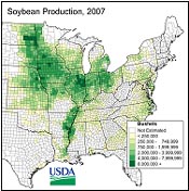 county map of soybean production