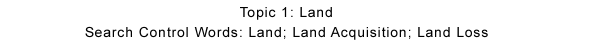 search control words bar - land, land acquisisiton, land loss
