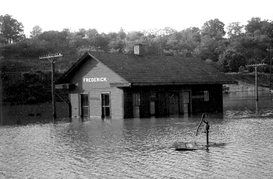 <B>Frederick, Illinois Railroad Station Flooded </B> in this undated photograph