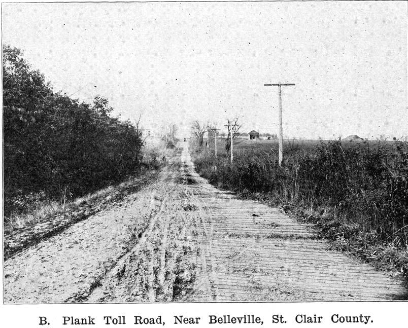 <B>Remains of a Plank Road </B>near Belleville, Illinois in St. Clair County. The photograph shows the parallel planks, which were laid across the one-lane roadbed.