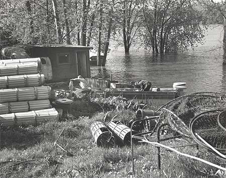 <b>Commercial Fisherman's Landing</b>, April 20, 1967.  Piles of basket traps and hoop nets.
