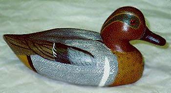 <b>Green-winged Teal Drake Decoy  </b>, circa 1910<br>Herman Glick (1895-1983), Havana, Illinois.<br>Gift of Merle H. Glick (86.54)<br>Lakeview Museum of Arts and Sciences Collection, Peoria, Illinois.