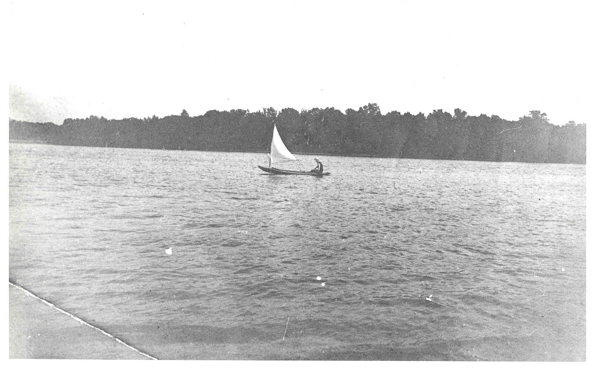 <b>T.M. Yates Sails his Duck Boat</b>, circa 1903-1920.