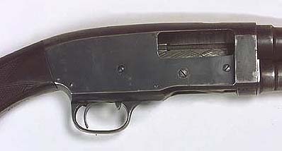 <b>Stevens model 620 pump 12 guage shotgun #2549</b>  Proof tested. No. 64.<br>Illinois State Museum Collection.