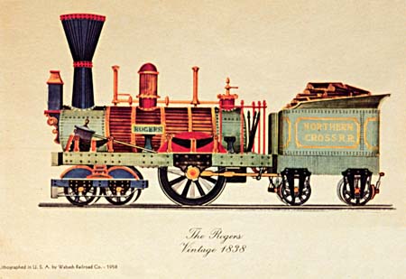 <b>Wabash Railroad</b>, "The Rogers Vintage 1838&quote;.  <br>Lithograph, 9 by 12 inches, 1958. <br> Wabash Railroad Print.