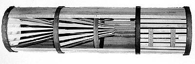 <b>Fish Trap</b> (cut away to view the inside)<br>The slatted basket trap was used to trap catfish and accounted for about half of Illinois' commercial catch.  The narrow 