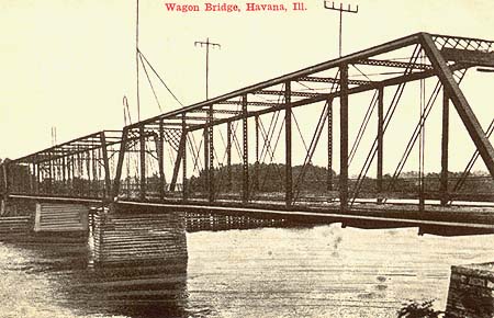 <b>Adams Street Wagon Bridge</b>, Havana, Illinois.  Postcard illustration.