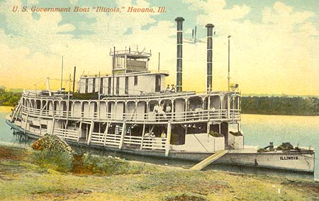<b>U. S. Government Boat, The Illinois</b> at Havana, Illinois.  Postcard illustration.