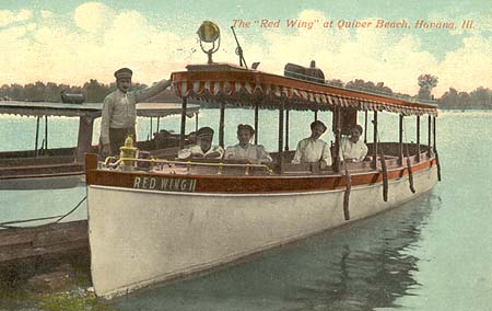 <b>The Red Wing II</b>, a passenger launch landing at Quiver Beach.  Postcard picture.