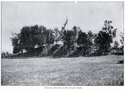 <b>Beacon Mound in Riverside Park</b>, Havana Illinois.  Taken from the 1897 Havana Chautauqua Assembly program.