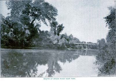 <b>Mouth of the Spoon River</b> as seen from Riverside Park in Havana.  Picture from the 1898 Havana Chautauqua Assembly program.