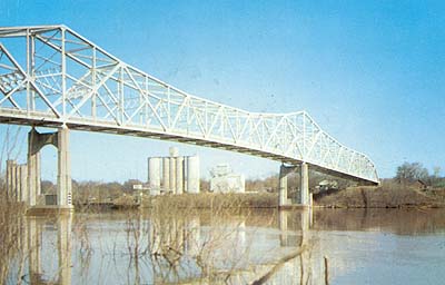 <b>The Scott W. Lucas Bridge</b> from the Fulton County side of the Illinois River.  Postcard picture.