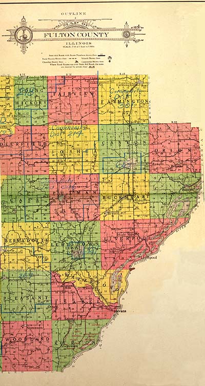 <b>Plat Map of Fulton County, 1916</b>, eastern half (along the Illinois River).  Published by Fulton County News, 1916.