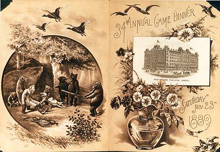 <b>34th Annual Game Dinner, November 23rd, 1889.</b> <br>The Grand Pacific Hotel in Chicago, Illinois