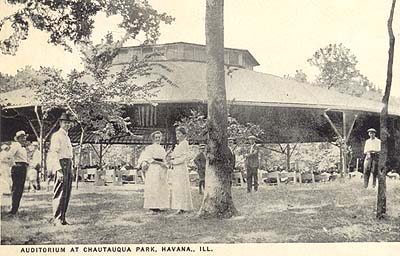 <b>Auditorium at Chautauqua Park</b>, Havana, Illinois.  Postcard.