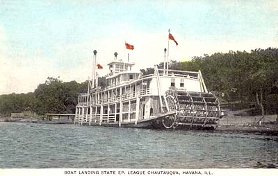 <b>Excursion Boat</b> landing at the State Epworth League Chautauqua, Havana, Illinois.  Postcard.