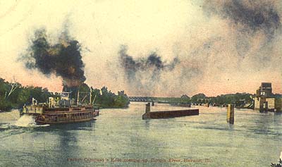 <b>Packet Boat on the Illinois River</b>, Havana, Illinois.  Postcard.
