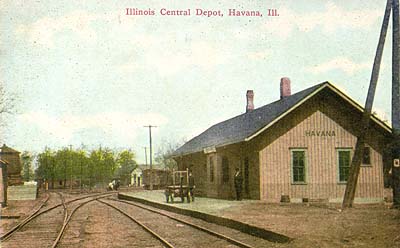 <b>Illinois Central Depot</b> at Havana, Illinois. Postcard.