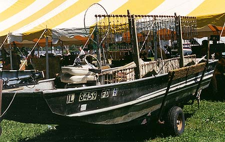 <b>Fishing Boat with Crowfoot Bars</b><br>Leonard Easley's fishing boat rigged with crowfoot bars.  Meredosia Riverfest, June 5, 1999, Meredosia, Illinois.