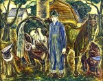 Horseshoeing by Walter Paul Robinson
egg tempera on masonite, 1937
18 1/2 by 23 1/2 inches
Illinois State Museum Collection