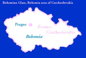 Map of Czechoslovakia, showing Bohemian region of glass-making.