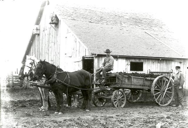 Elmer and GWB with Manure Wagon
