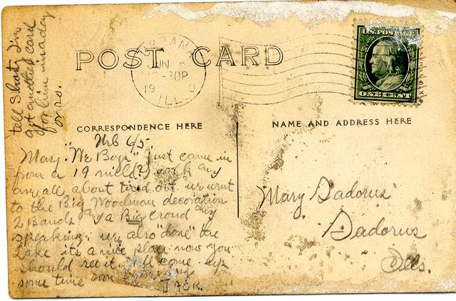 Reverse of Postcard to Mary