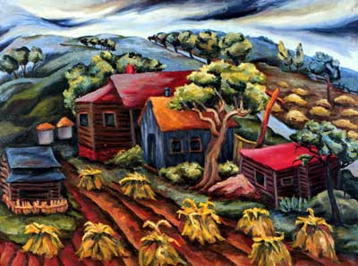 painting of rural scene by Irean Gordon