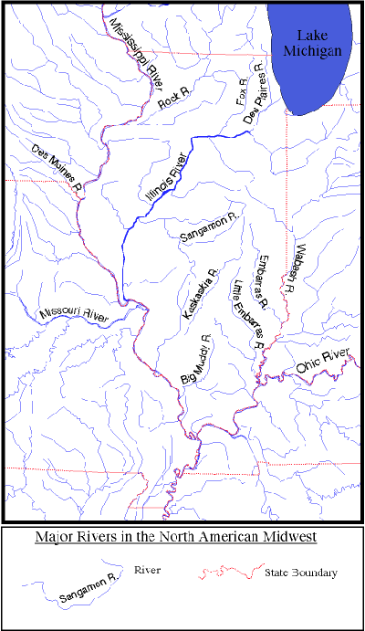 Major Rivers in the North American Midwest