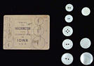 <B>Button Card </B>(reverse side) from a Washington, Iowa shell button factory on the Mississippi River. The numbered circles on the card show the various sized of buttons, which are measured in <i>ligne,</i>.