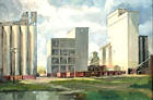 <B>Gary Sheahan</B><BR><i>Grain Elevators, Beardstown, Illinois</i><BR>1955<BR>Tempera on drawing board, 20 by 28 inches