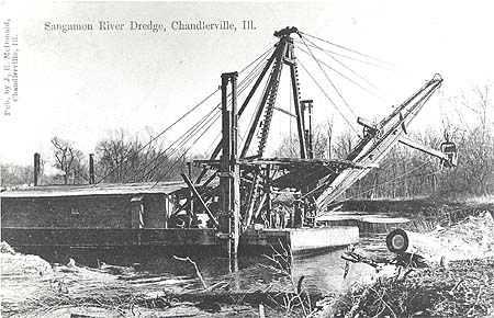 <b>Bucket Dredge</b><br>Postcard published by J. E. McDonald, Chandlerville, Illinois, postmarked, May 25, 1909.<br>Illinois State Museum Collection.
