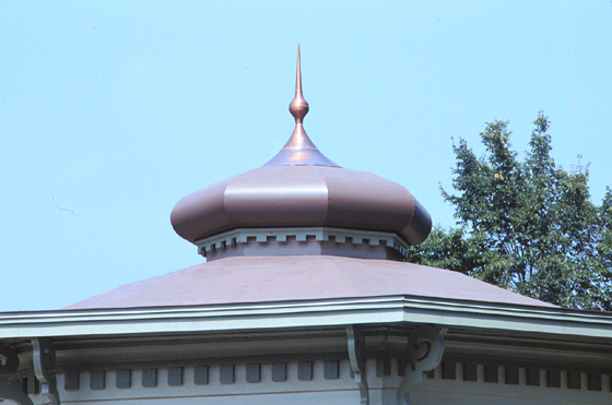 Onion-dome cupola on Canton-Liverpool plankroad tollhouse restoration