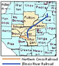 Map of the Northern Cross and Illinois River railroad lines