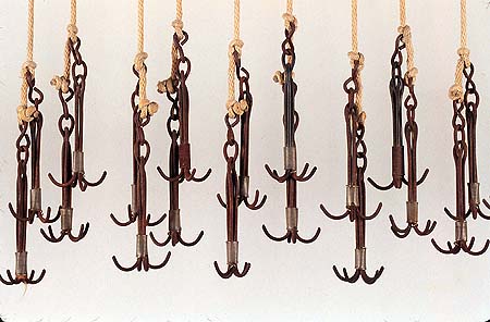 <b>Crowfoot Hooks</b>.  <br>Jake Wolf Fish Hatchery exhibit, Topeka, Illinois.