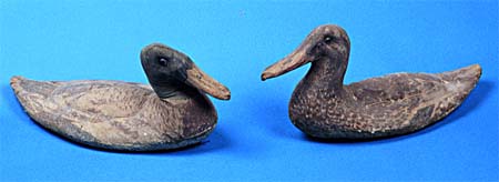 <b>Pair of Mallard Canvas Decoys</b>.<br>Canvas over frame, paint.  <br>Hand-signed &quotPaisley".  <br>Courtesy of Steve Surratt, Meredosia, Illinois.