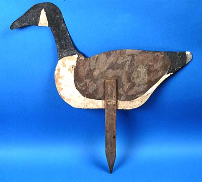 <b>Goose Sihouette Decoy</b>.<br> Maker unknown<br> 20 inches tall.<br> Metal, paint.  <br>Meredosia River Museum, Meredosia, Illinois.  <br>On loan from Steven Surratt, Meredosia, Illinois.