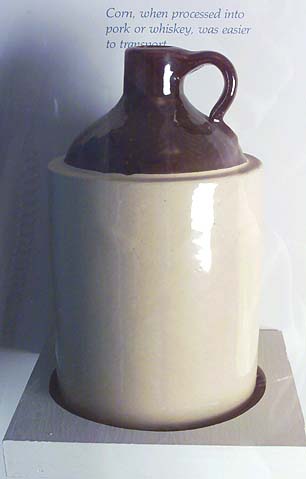 <b>Stoneware Whiskey Jug</b>.<br>Corn whiskey was considered an easier and more economically viable product to ship downriver than corn. <br>Jake Wolf Fish Hatchery, Topeka, Illinois.