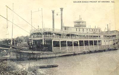 <b>Golden Eagle Packet at Havana, Illinois</b>.Postcard illustration.