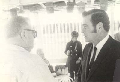 <b>Captain Hillyer on the Julia Belle Swain</b> with owner, Captain Dennis Trone.