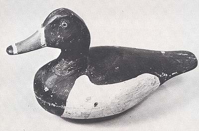 <b>Bluebill Drake Decoy</b>, circa 1910<br>Made by Edwin Raker (1884-?), Liverpool, Illinois.