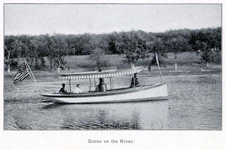 <b> River Launch</b>.  Launches transported participants to  Chautauqua festivities at Riverside Park.  Picture from 1897 Havana Chautauqua Assembly program.