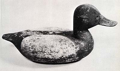 <b>Bluebill Drake Decoy</b>, circa 1870s <br>Made by Jacob Keefer, Bath, Illinois.