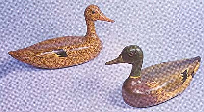 <b>Pair of Mallard Decoys</b>, n.d.<br>Made by Oscar Alford, Beardstown, Illinois.<br> Most of the painting on Alford's decoys was done by his son, Howard.