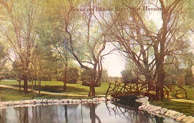 <b>Along the Illinois, at Havana,</b>.  Postcard.