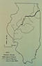 Map showing zones of heavy pollution in 1950 from industrial sources near Chicago and in Peoria. It shows a small area of clear water south of the mouth of the Sangamon River north of Beardstown.