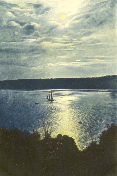 <b>Moonlight on Quiver Beach</b>.  Postcard.