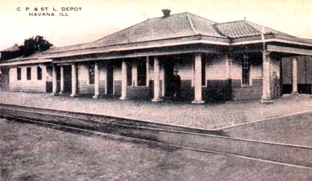 <b>C. P. & St. L. Depot</b> in Havana, Illinois. <br>Mason County Democrat Bicentennial Issue, 1976.