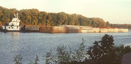 <b>Tug Pushing Barges</b> on the Illinois River.