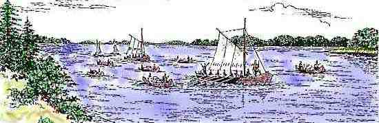 Convoy of Bateaux on River